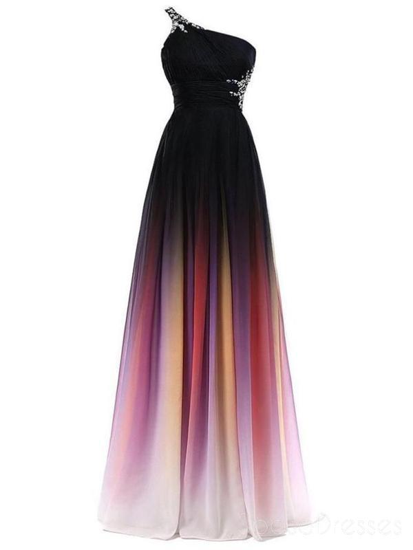 Elegant One Shoulder Beaded Chiffon Ombre Long Evening Prom Dress for Women - Custom Sweet 16 Dresses for Teens - Perfect for Formal Events, Homecoming, Quinceañera & Special Occasions
