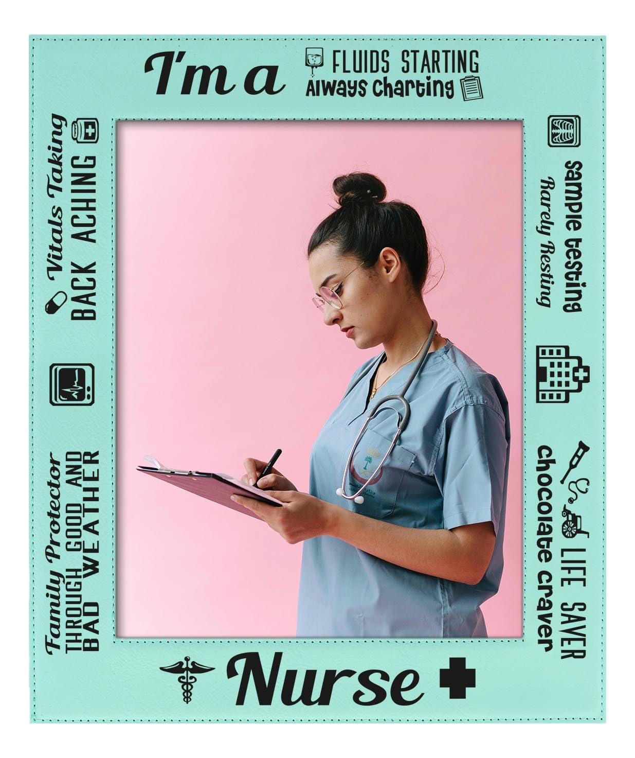 8x10 Leatherette Photo Frame for Nurses - Teal I Am A Nurse Poem Wall Display - Perfect for Nurse Appreciation Gifts, Office Decor & Healthcare Worker Recognition