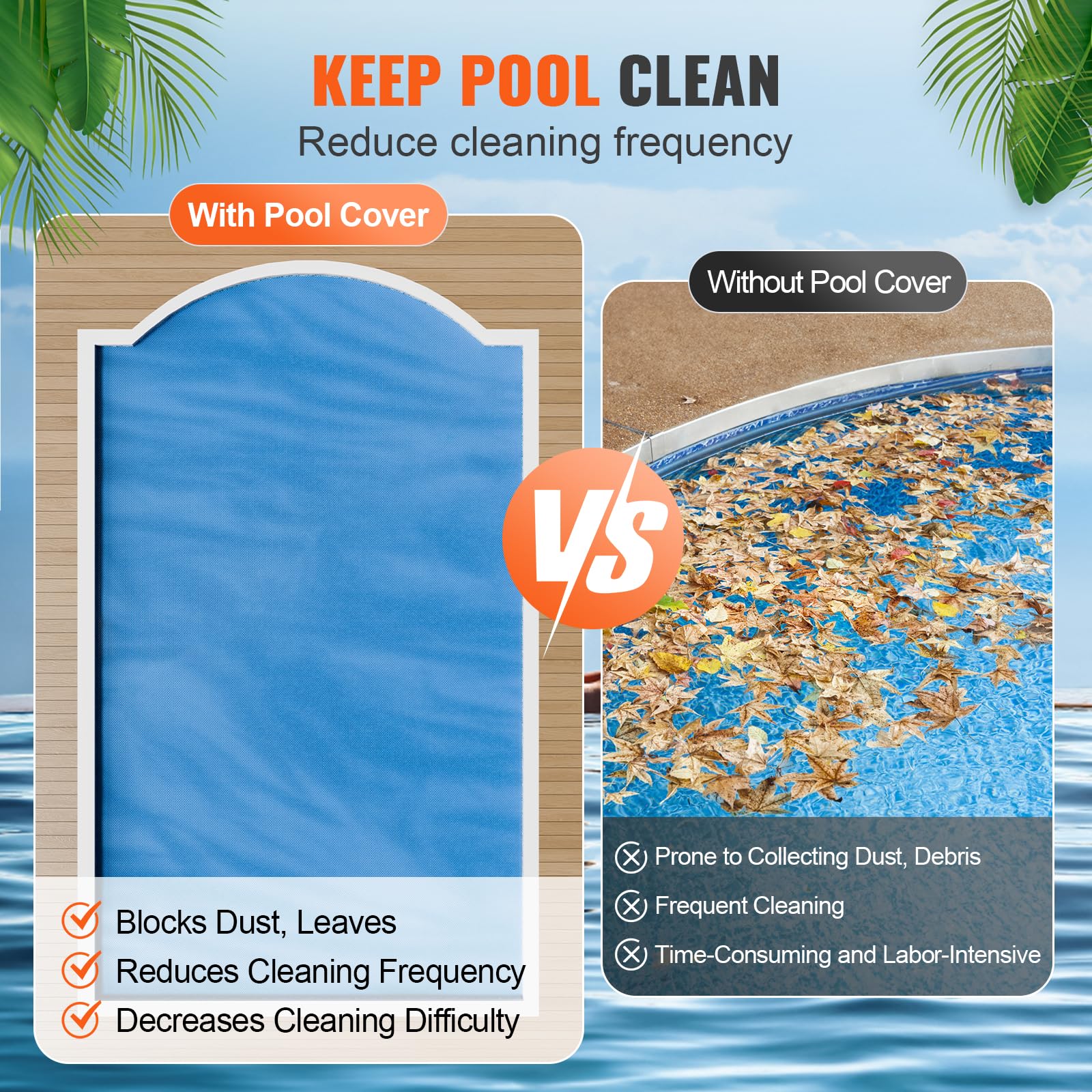VEVOR 24x12 ft Rectangle Solar Pool Cover - 16 Mil Thick Blue Bubble Solar Blanket for Inground & Above Ground Swimming Pools | Heat Retention & Energy Saving | Perfect for Summer Pool Heating & Winter Protection