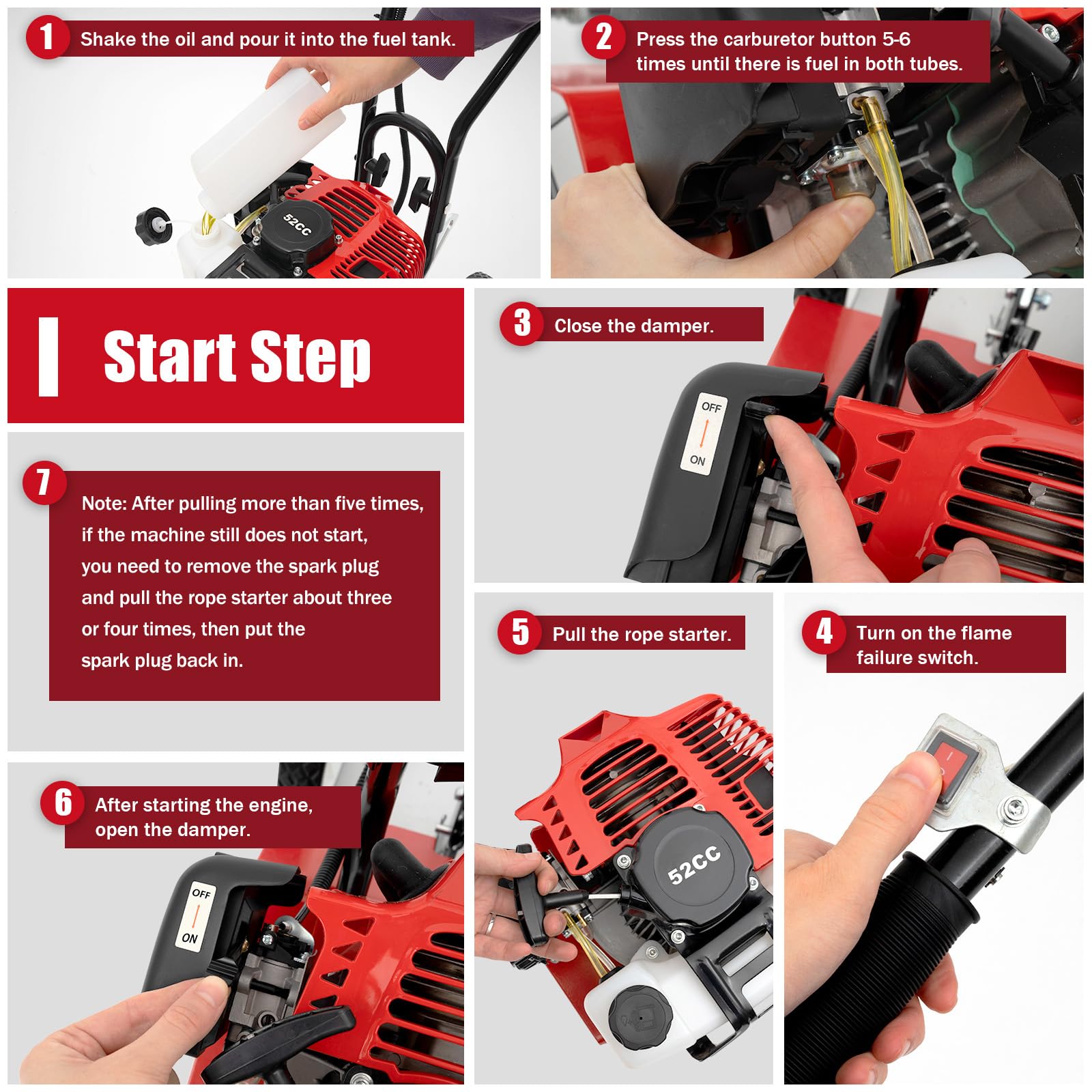 2HP 52CC 2-Stroke Gasoline Garden Tiller Cultivator - Mini Rototiller for Soil Tilling, Weeding & Aeration | Perfect for Home Gardens, Yards & Small Farms | Durable Rotary Hoe for Efficient Land Preparation