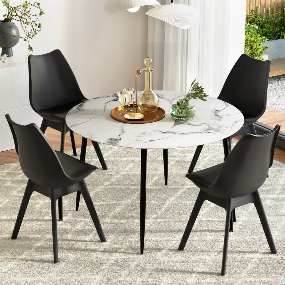 Artiss 5-Piece Dining Table Set with 4 Chairs - Modern Marble Top Black Kitchen Table for Small Space, Breakfast Nook & Apartment Dining