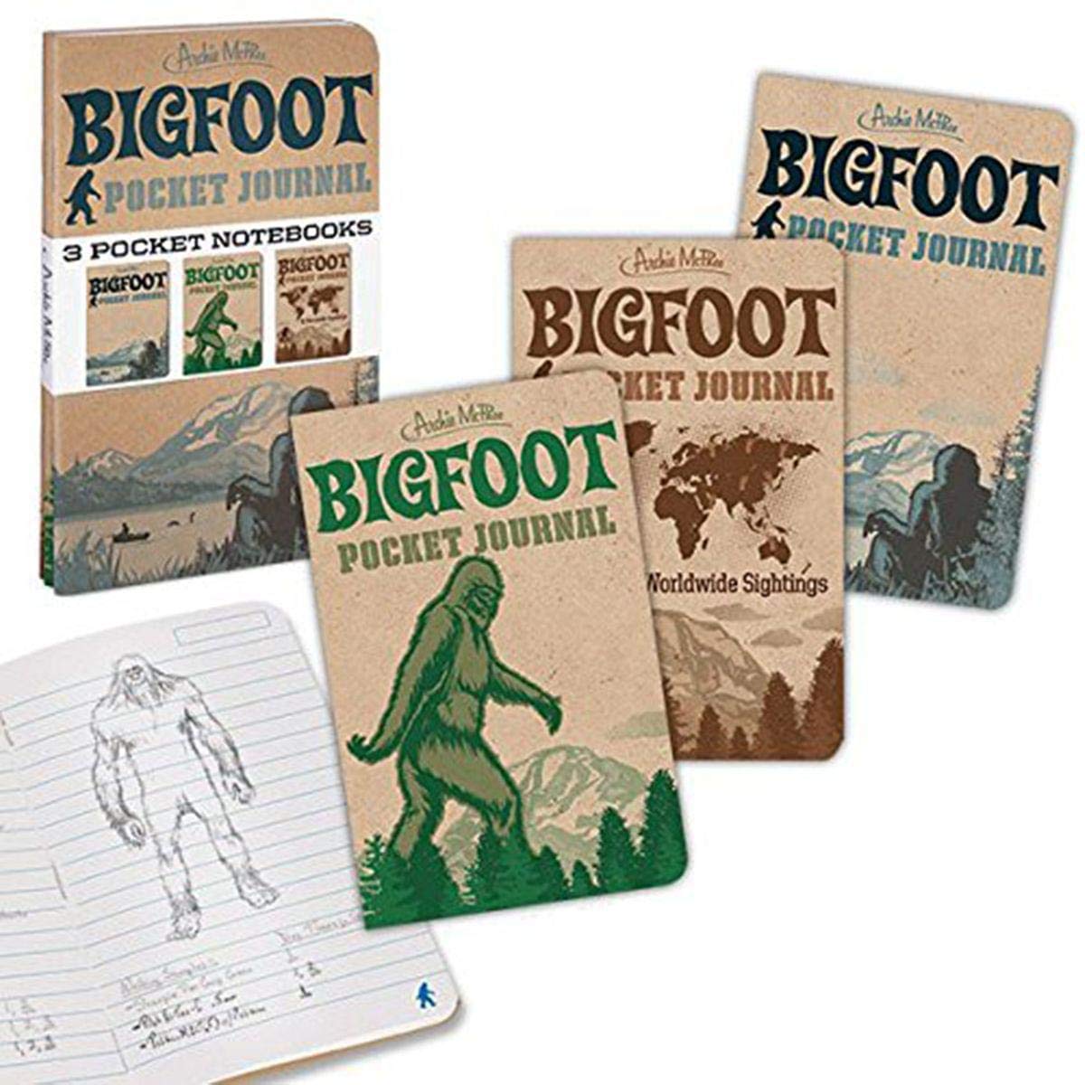 Mcphee Archie 3-Pack Pocket Notebooks - Bigfoot Themed Journal for Writing, Sketching & Note Taking - Perfect for Travel, School & Outdoor Adventures