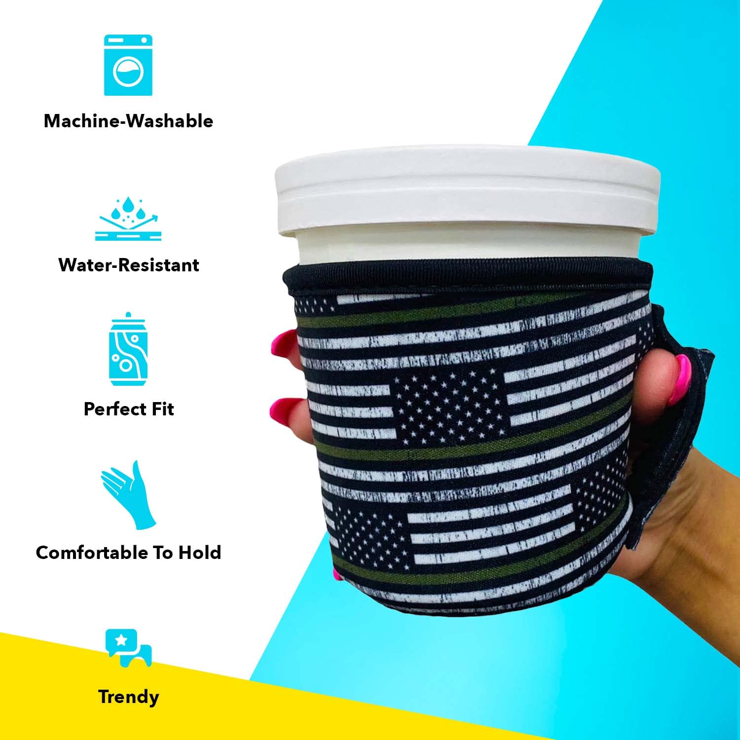 Neoprene Ice Cream Cooler Sleeve with Handle & Pocket - Leak Proof & Machine Washable Pint Holder for Frozen Desserts - Tear Resistant Summer Blooms Leopard Design - Perfect for Picnics, Beach Trips & Outdoor Parties