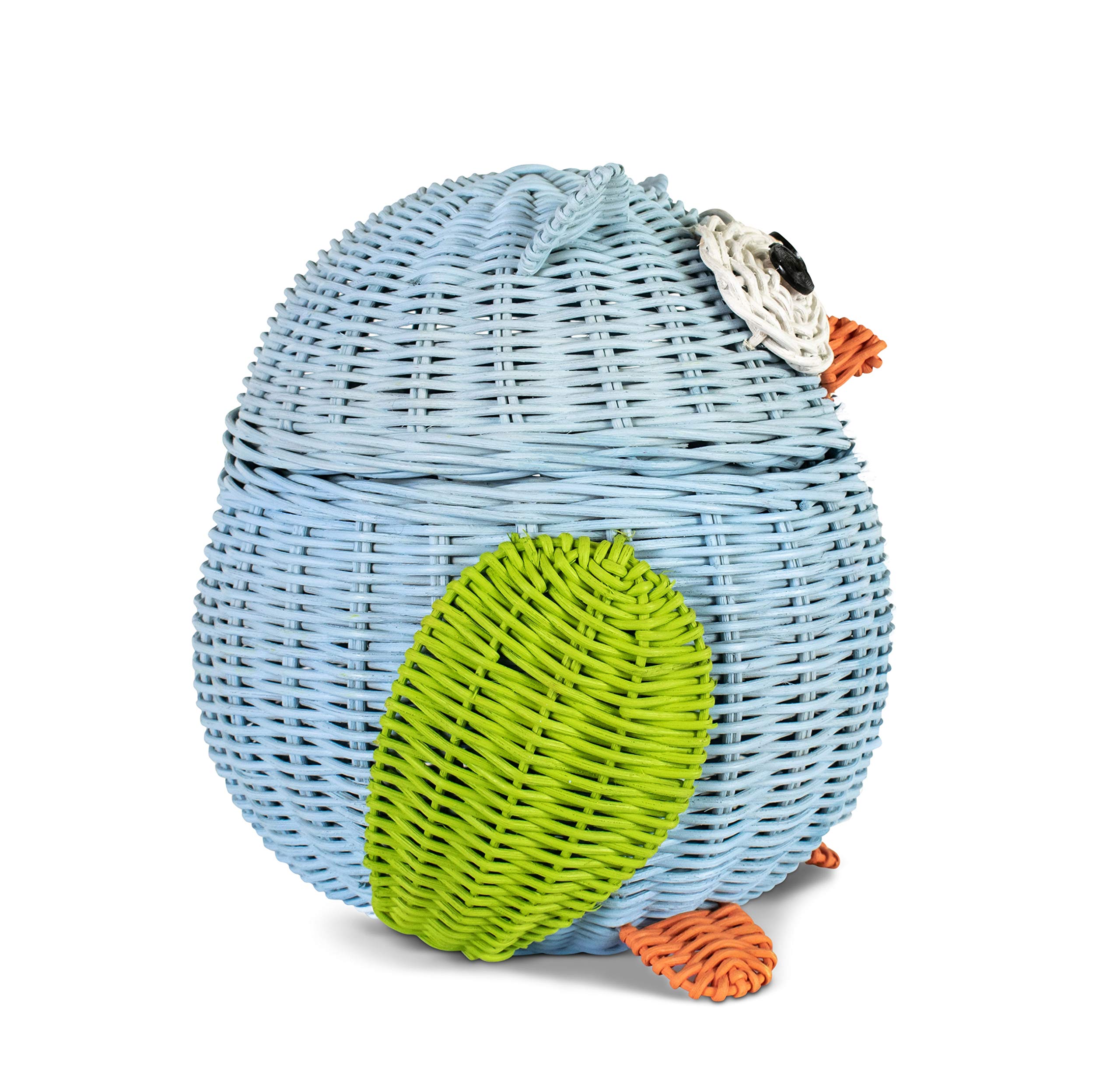 Handwoven Owl Rattan Storage Basket with Lid - Large Blue Wicker Organizer for Home Decor, Shelf Storage & Gift | Perfect for Nursery, Living Room & Bathroom Organization