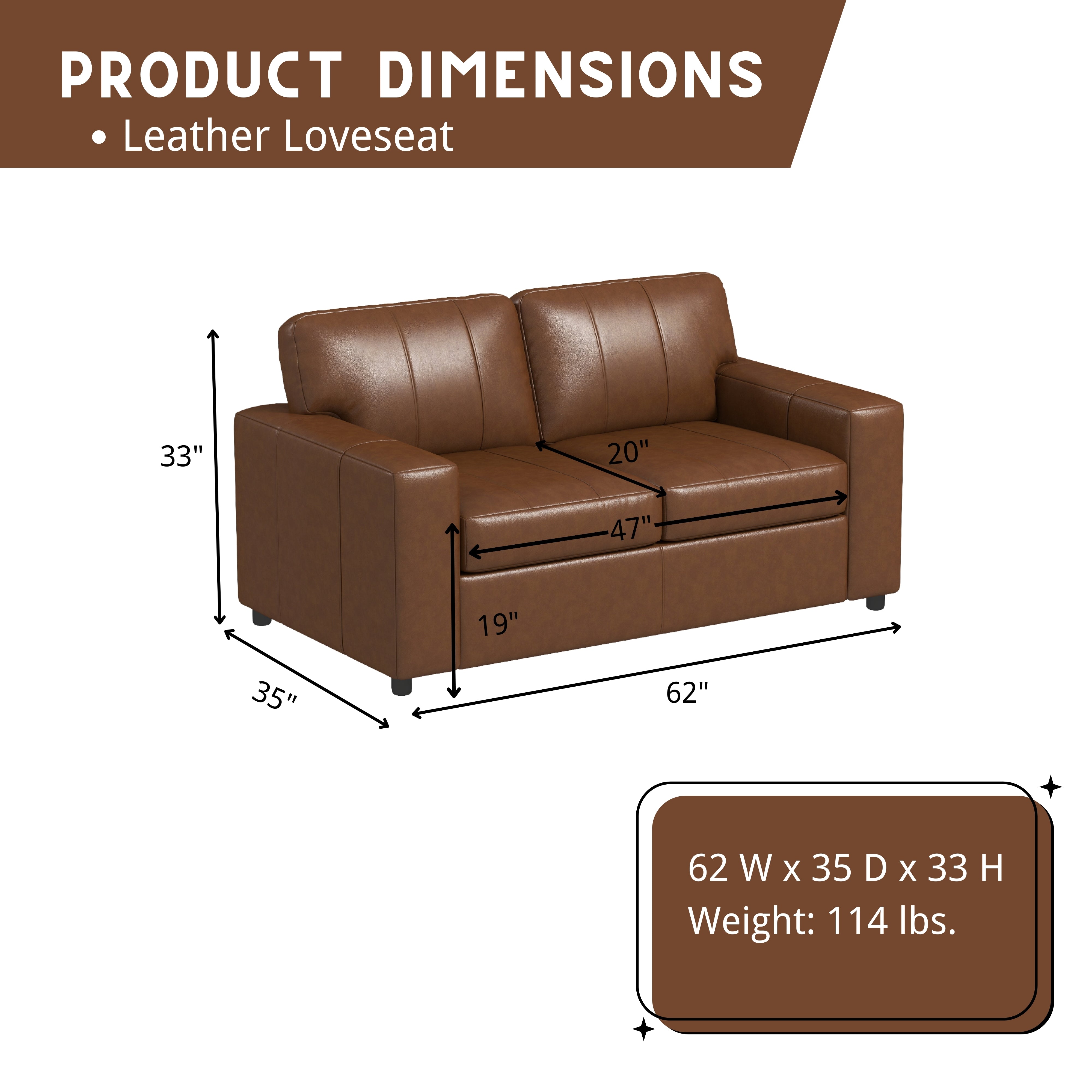Roundhill Furniture Sakan Genuine Leather Upholstered Loveseat Sofa - Modern Two-Seater for Living Room, Lounge & Office