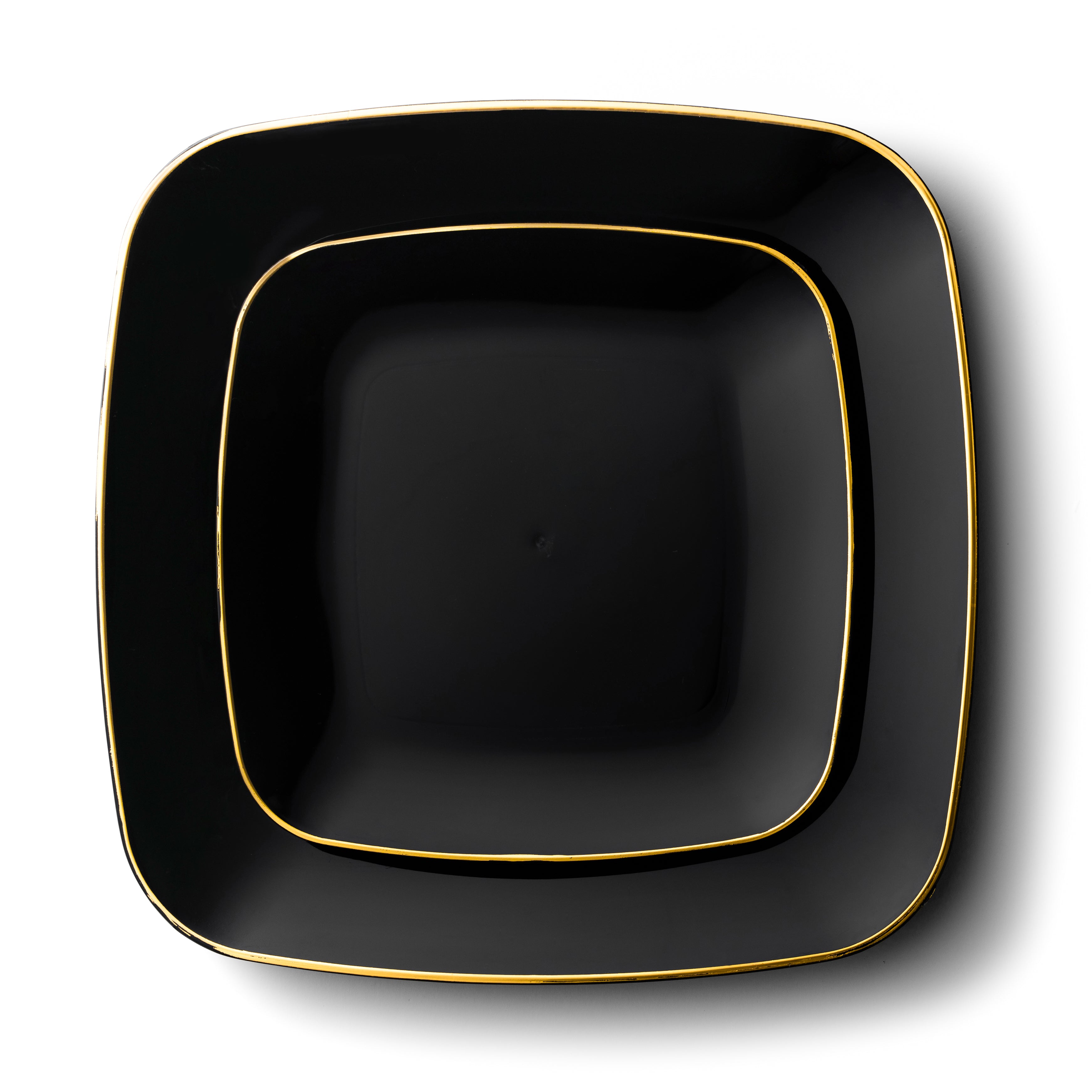 Black and Gold Plastic Party Bundle - Classic Square Disposable Plates, Cups, and Cutlery Set for Birthday, Wedding, and Holiday Celebrations