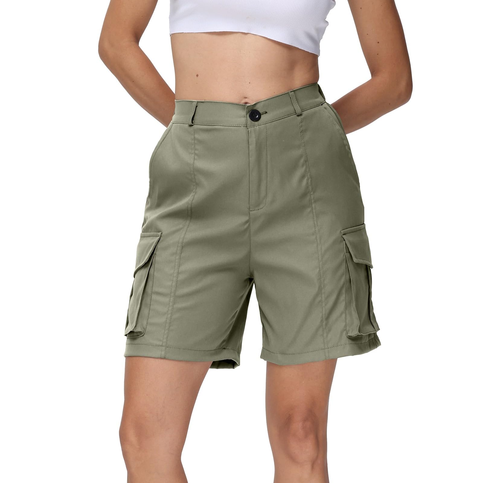 Women's Hiking Cargo Shorts - Summer Elastic Waist Bermuda Shorts with 6 Pockets for Outdoor, Golf & Casual Wear | Athletic Comfort Shorts for Hiking, Travel & Sports
