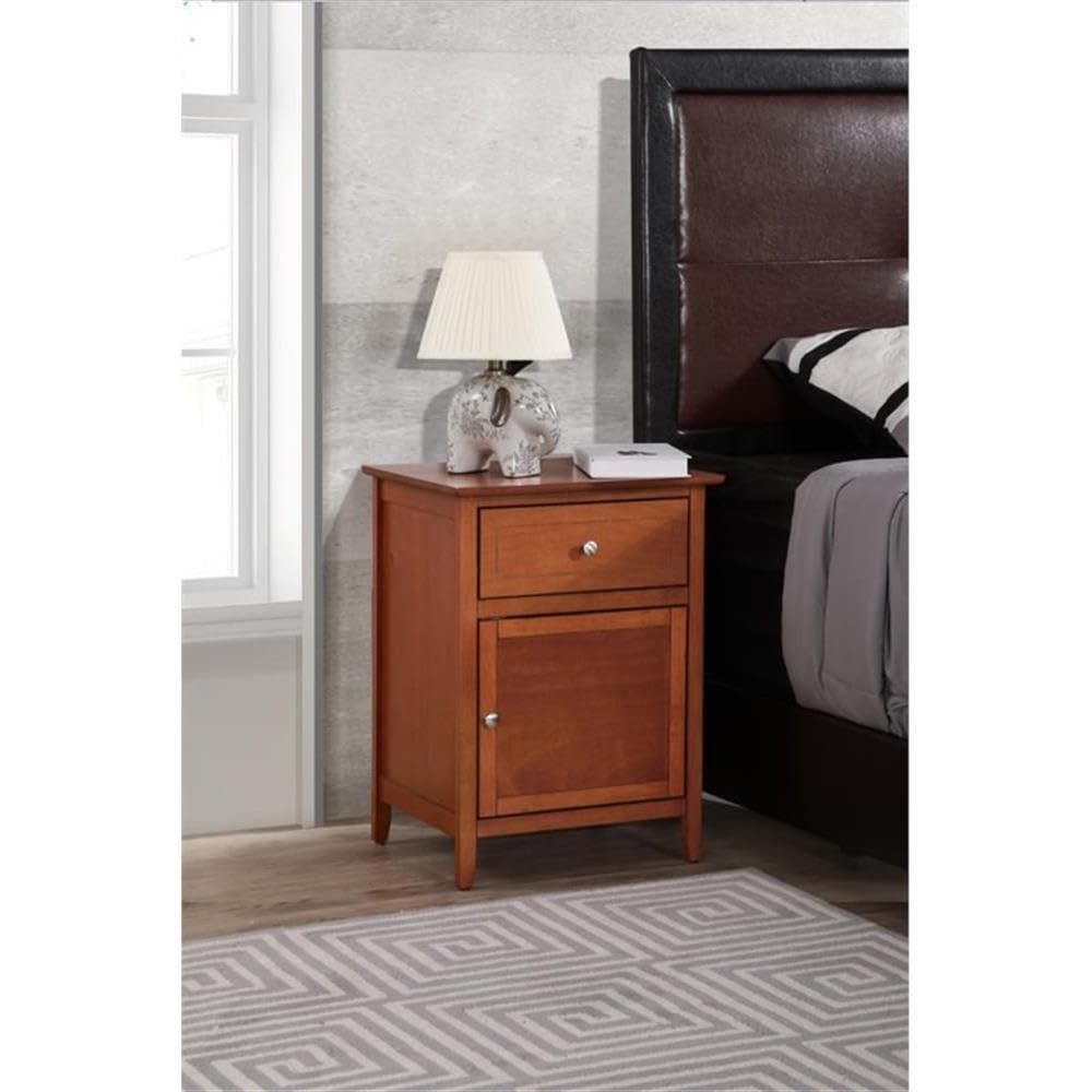 Glory Furniture Izzy 1-Drawer 1-Door Oak Nightstand - Bedside Table for Bedroom, Living Room & Guest Room Storage