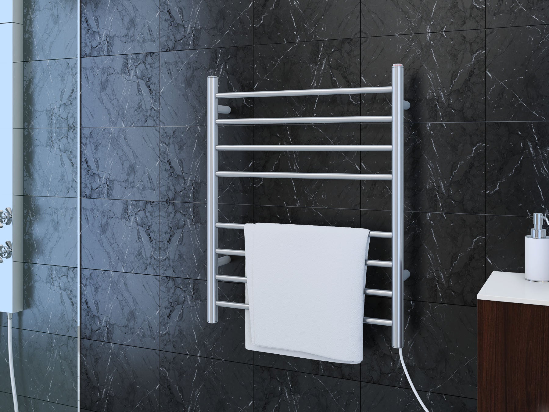 Premium 8-Bar Hardwired & Plug-In Towel Warmer - Polished Stainless Steel - Bathroom Luxury & Spa Experience - Perfect for Home, Hotels, and Spas