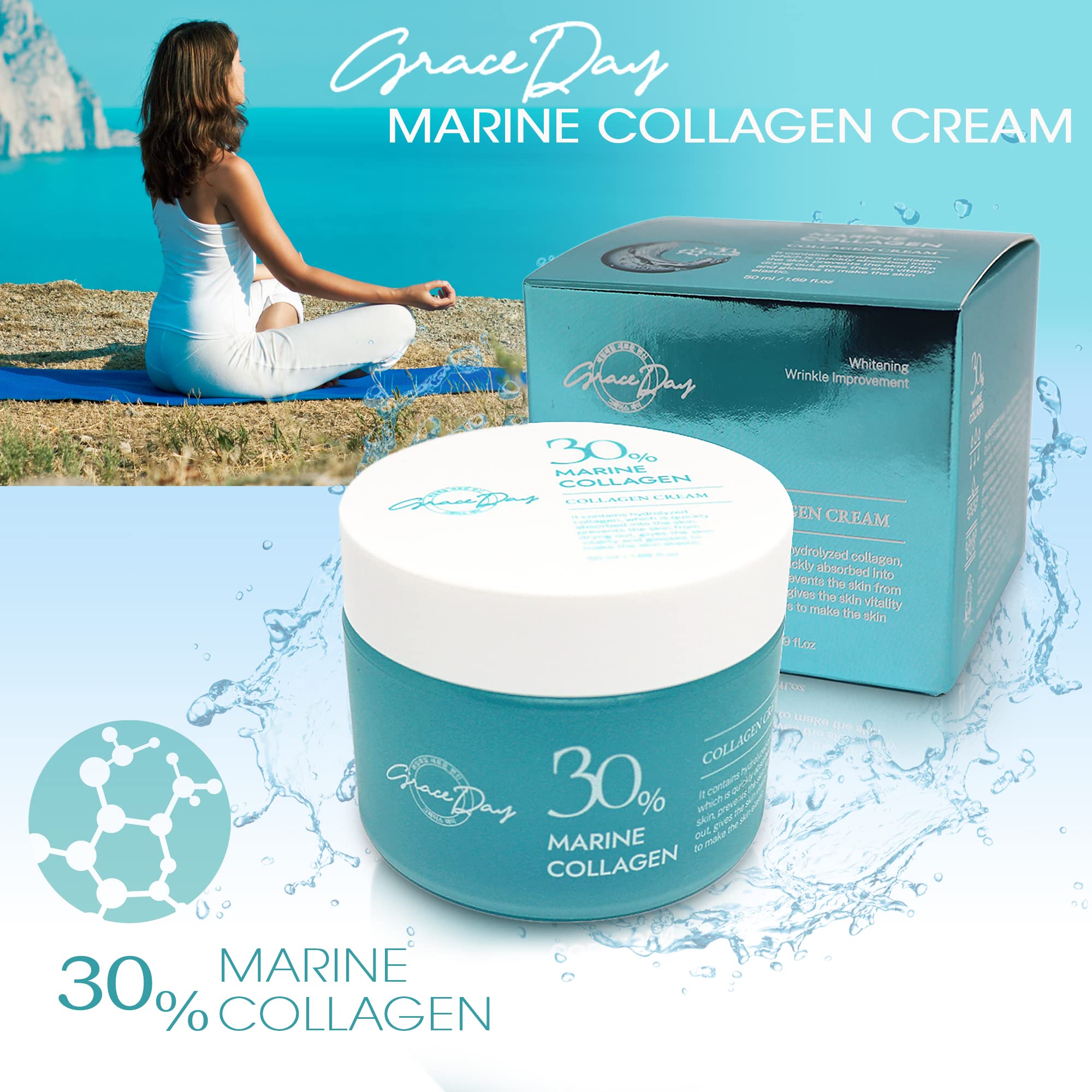 Premium Marine Collagen Anti-Aging Face Cream with Peptides & Hyaluronic Acid - Deep Hydration Day & Night Moisturizer for Wrinkles & Fine Lines - Antioxidant-Rich Korean Skincare (3.4 oz) - Perfect for Dry Skin & Mature Skin Care Routine