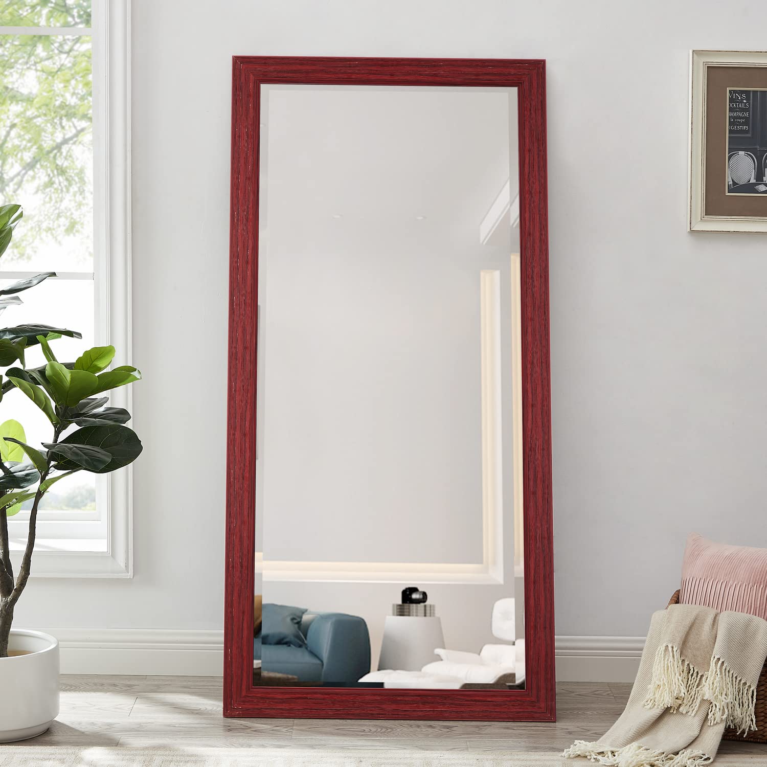 Naomi Home Farmhouse Full-Length Mirror with Rustic Wood Frame - 66x32 Inch Elegant Floor Mirror for Bedroom, Living Room & Entryway - Natural Finish Full Body Mirror