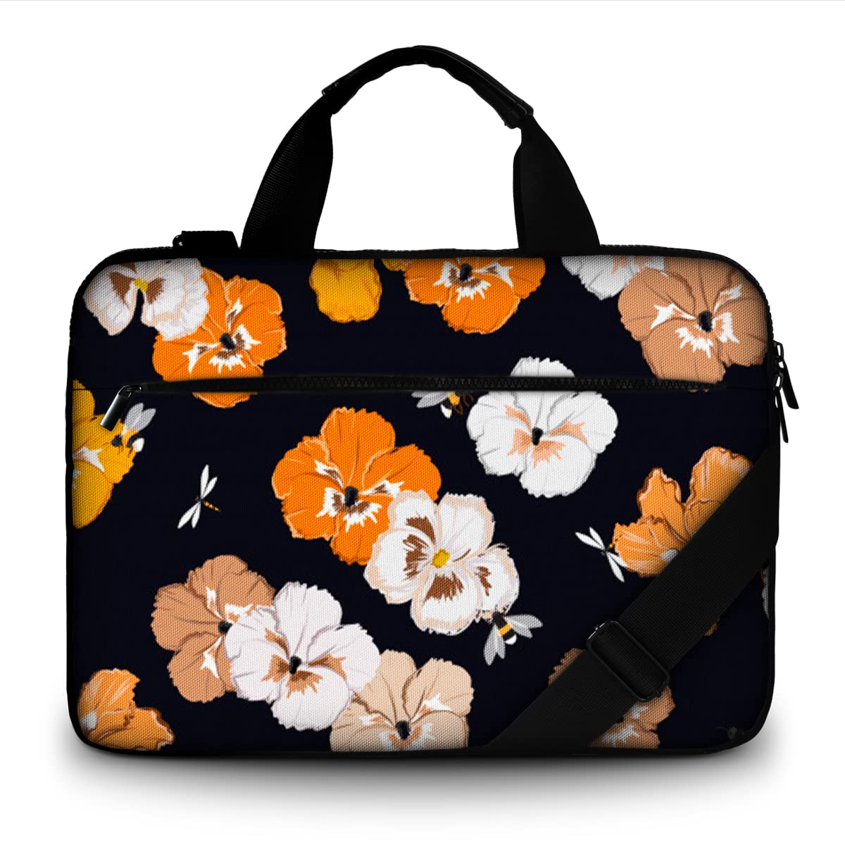 RICHEN 13英寸Canvas Laptop Shoulder Bag - Protective Bee & Dragonfly & Flower Design, Durable Canvas Briefcase with Side Handle for MacBook, Netbook, and Tablet - Perfect for Work, School, and Travel