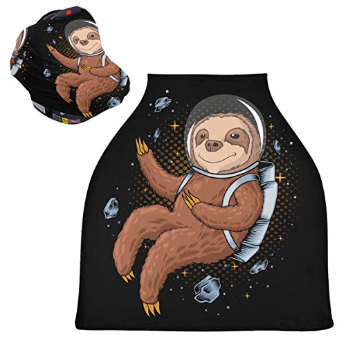 Stretchy Baby Car Seat Canopy - Cartoon Astronaut Sloth Infant Stroller Cover | Multi-Use Car Seat Scarf & Nursing Cover for Breastfeeding Moms | Perfect for Travel, Shopping & Outdoor Activities