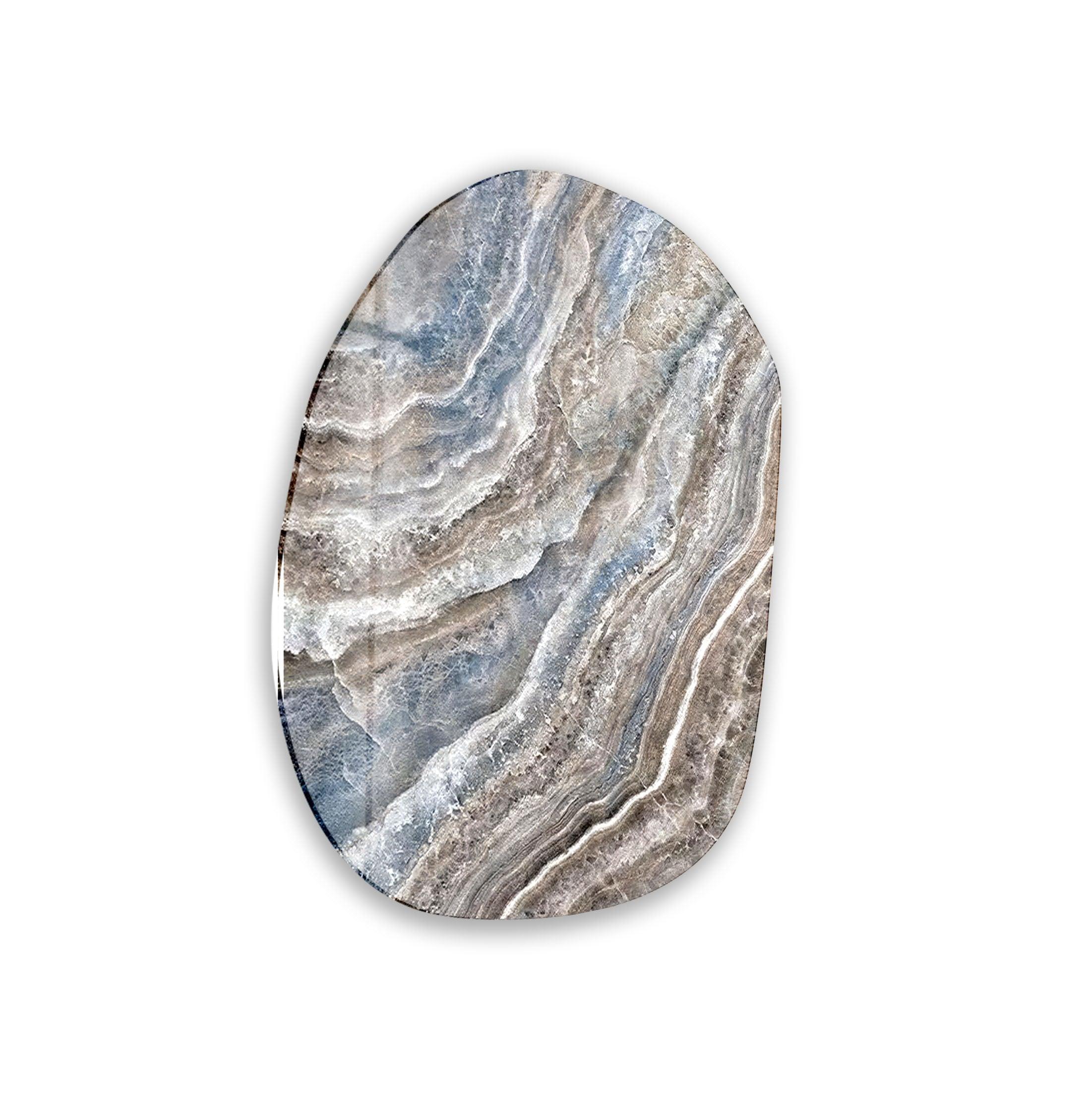 Blue & Beige Marble Oval Glass Wall Art - Modern Home Decor for Living Room, Bedroom, Office - Elegant Handmade Glass Wall Hanging for Interior Design