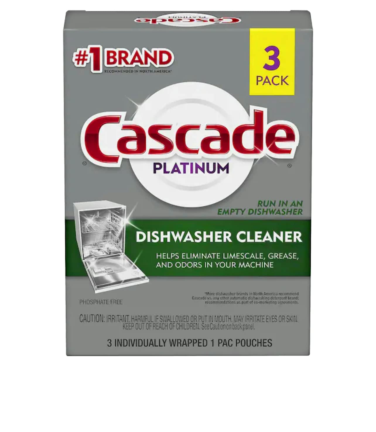 Cascade Platinum Dishwasher Cleaner Pods - 3 Count - Deep Cleaning & Fresh Scent for Sparkling Dishes - Perfect for Daily Dishwashing & Tough Food Residue Removal