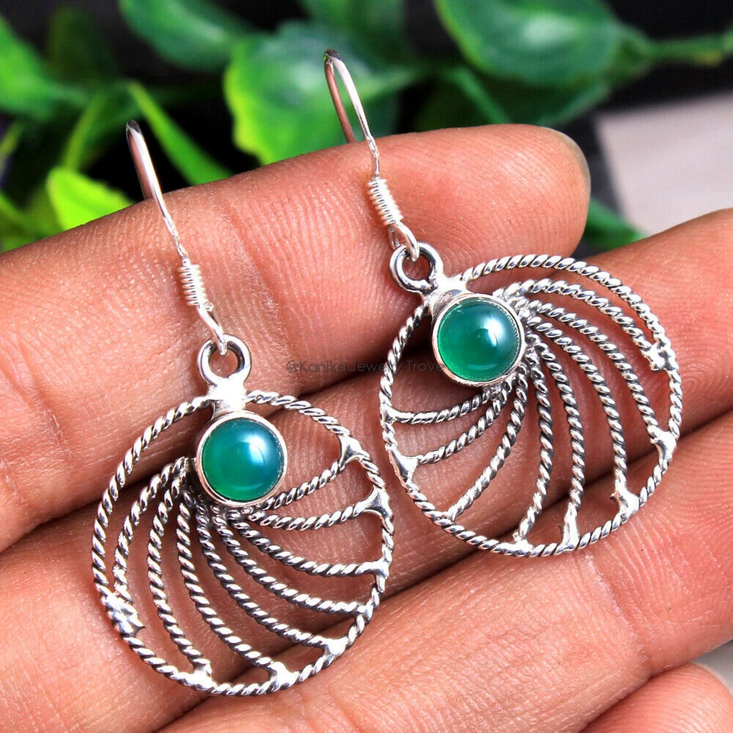 Green Onyx Dangle Earrings for Women - Sterling Silver Bezel Set Earrings, Elegant Bridesmaid Jewelry, Christmas Gift for Her | Perfect for Weddings, Parties & Special Occasions