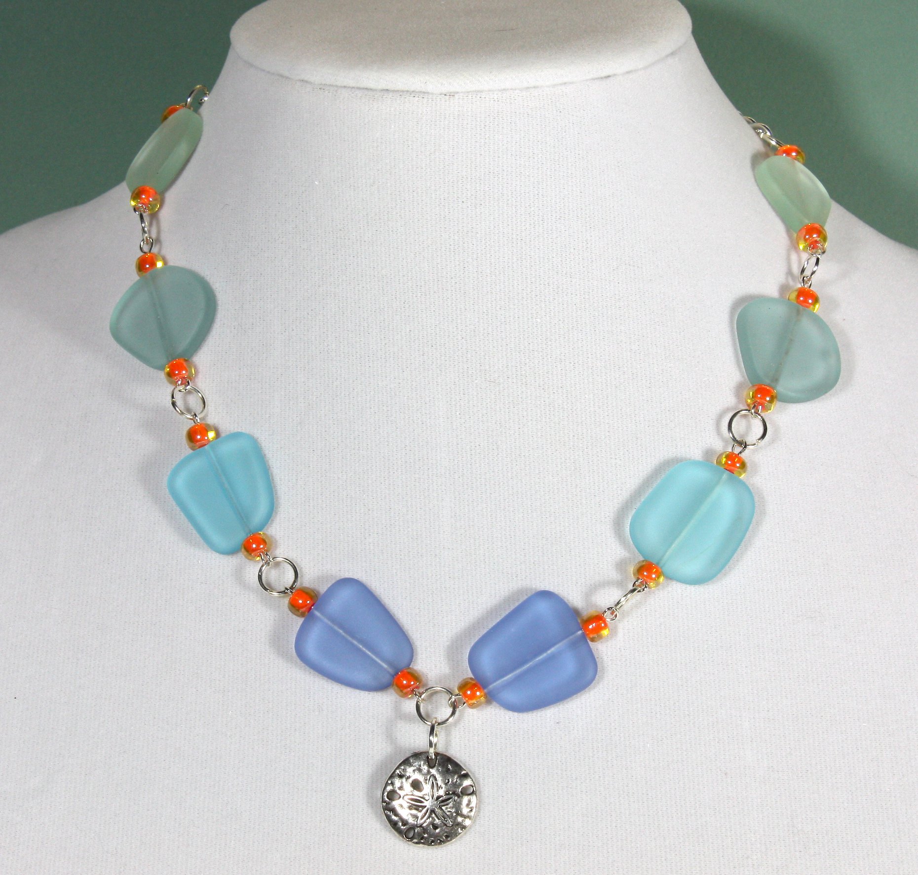 Little Sand Dollar Colorful Faux Sea Glass Necklace with Adjustable 18