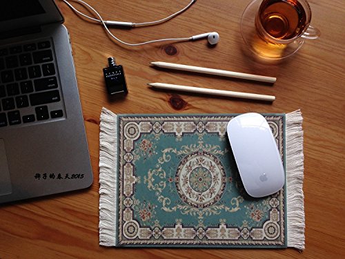 Persian Style Carpet Mouse Pad - Handmade Oriental Design Computer Mousepad with Green Floral Pattern for Gaming & Office Workspaces