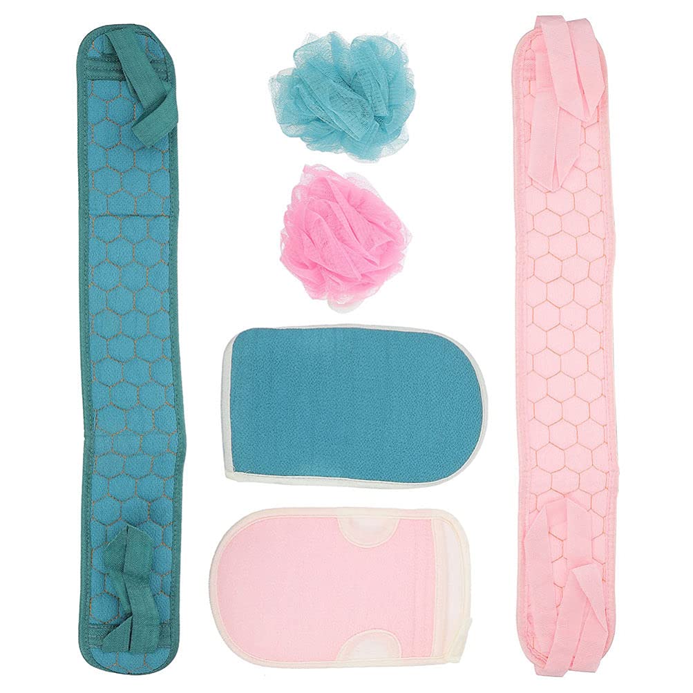 Healifty 6-Piece Exfoliating Bath Scrub Set with Long Back Towel, Loofah Gloves & Shower Accessories - Spa Quality Body Scrubbers for Deep Cleansing & Skin Exfoliation | Perfect for Shower, Bath & Self-Care Routine