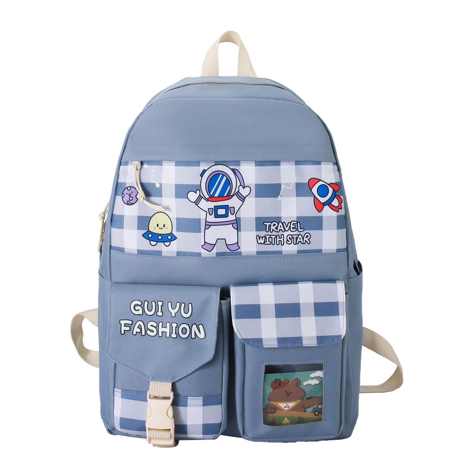 Cute Kawaii Backpack for Teen Girls - Aesthetic School Bookbag with Adorable Accessories, Lightweight & Durable (Blue) - Perfect for School, Travel & Everyday Use