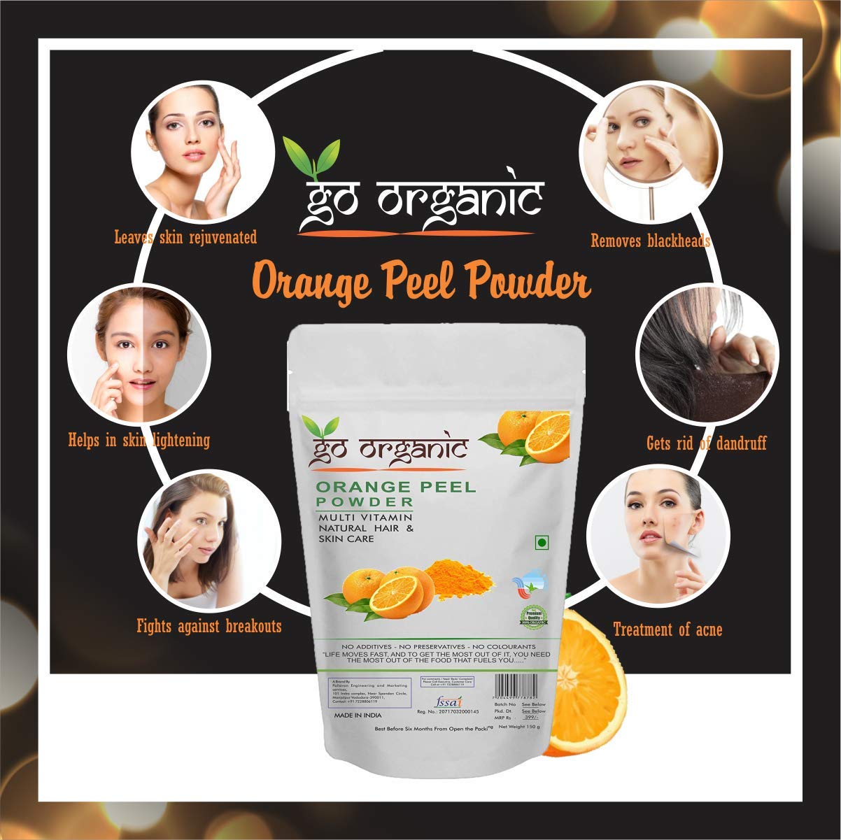 Organic Orange Peel Powder for Hair & Skin Care - 150g | Natural Exfoliant, Brightening & Conditioning - Perfect for DIY Beauty & Homemade Face Masks