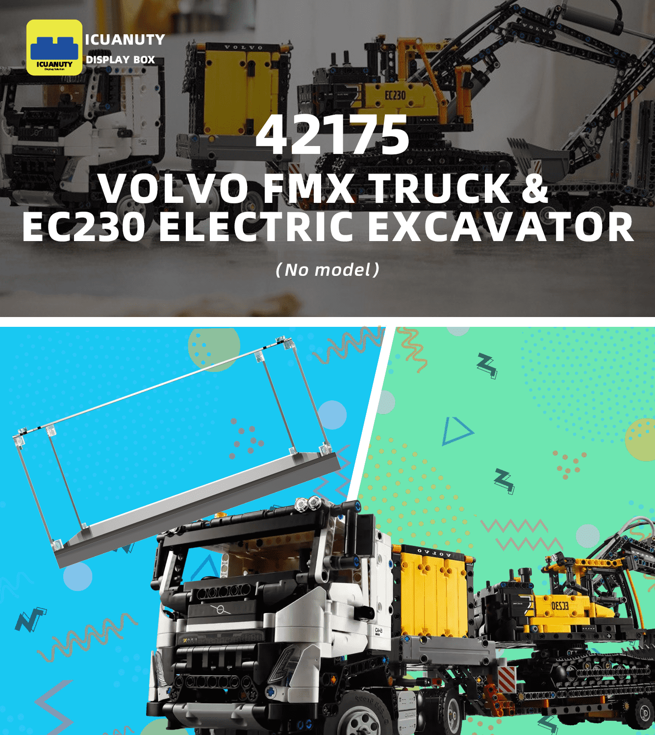 LEGO Volvo FMX Truck & EC230 Electric Excavator 42175 Display Case - Premium Acrylic Showcase for LEGO Technic Models - Perfect for Home Decoration, Office Display & Collector's Showcase