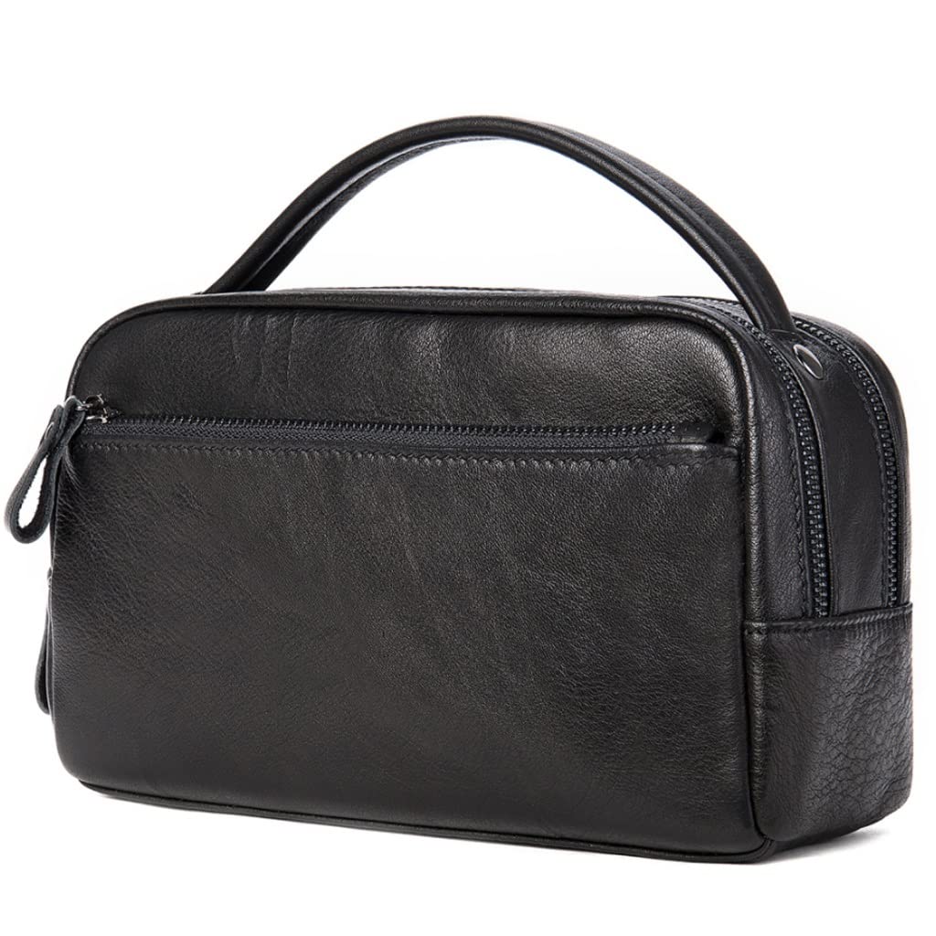**Genuine Leather Men's Toiletry Bag – Waterproof Travel Cosmetic Case with Zip Closure – Perfect for Travel, Gym & Daily Use**