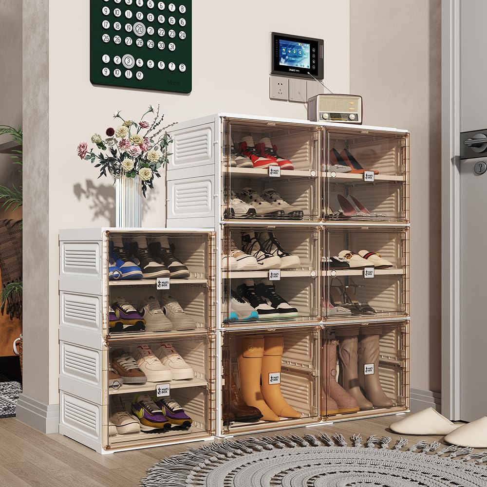 Portable Shoe Rack Organizer - Stackable 9-Tier Sneaker Storage Cabinet with Magnetic Clear Door, Holds 36 Pairs - Perfect for Closet, Entryway & Small Space Organization | Plastic Storage Bins with Lids for Easy Access & Protection