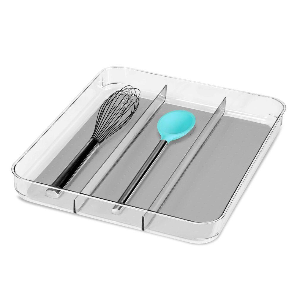 Madesmart 3 Compartment Clear Plastic Utensil Tray - Kitchen Drawer Organizer for Forks, Spoons & Knives - Perfect for Home, Office or Restaurant Use