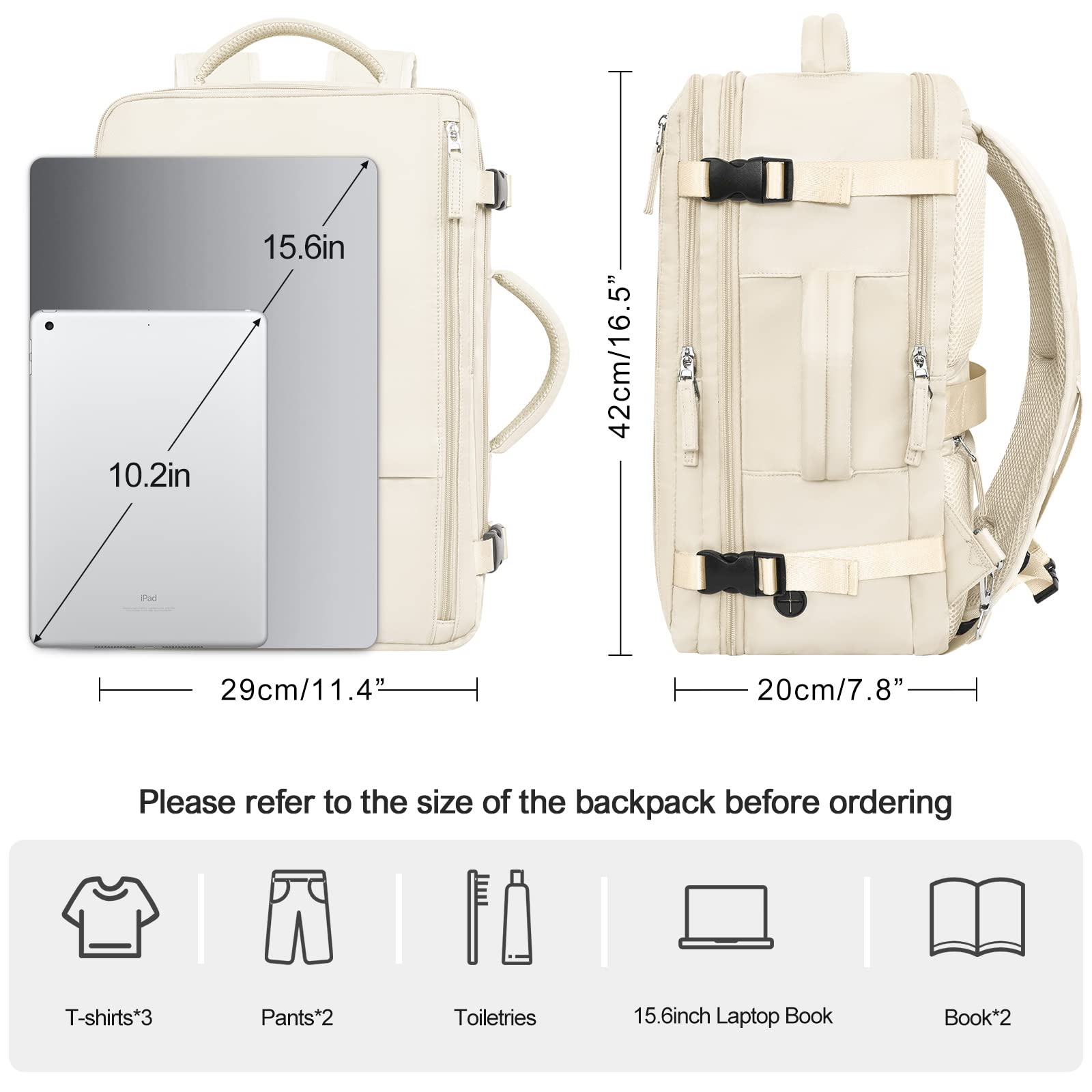 Airline Approved Carry-On Travel Backpack for Men & Women - Large Gym & Work Backpack Bag, Beige | Perfect for Business Trips, Gym, Hiking & Daily Commute
