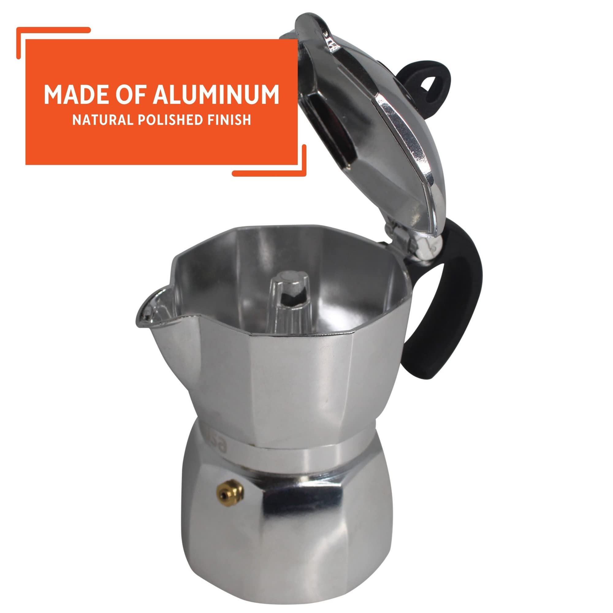 IMUSA 6-Cup Stovetop Espresso Maker with Heart-Shaped Knob - Silver Moka Pot for Italian Coffee - Perfect for Home, Office & Camping Brewing