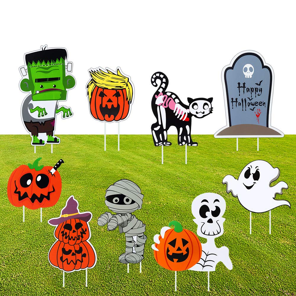 ThinkMax 9-Piece Halloween Yard Signs Set with Stakes - Outdoor Halloween Decorations for Lawn, Trick or Treating, and Spooky Party Props | Perfect for Halloween Yard Displays, Front Porch Decor & Neighborhood Trick-or-Treat Events