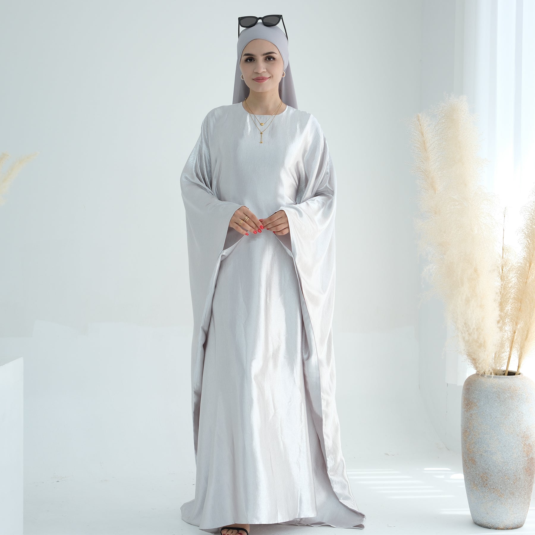 Elegant Alisha Butterfly Satin Abaya Dress for Women - Modest Muslim Prayer Dress - Perfect for Eid, Ramadan, and Special Occasions