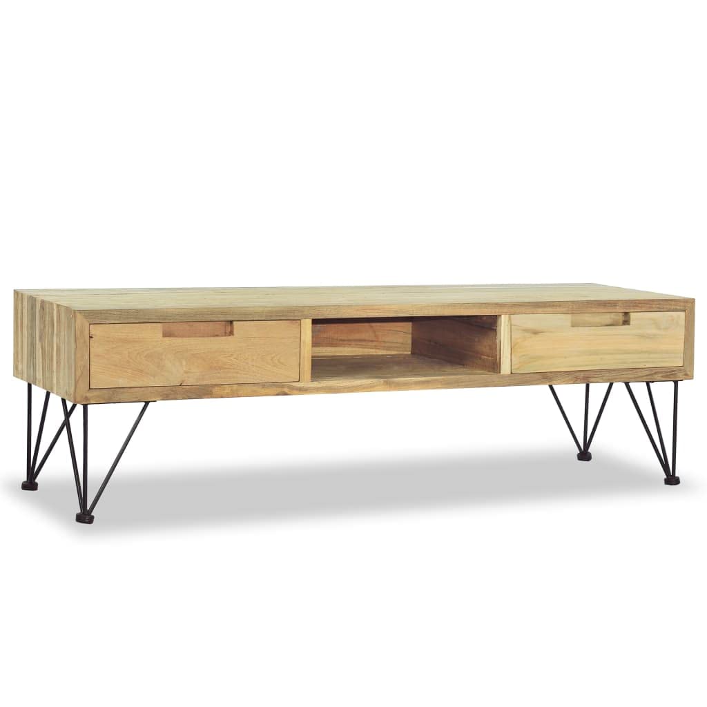 Rustic Solid Teak Wood TV Stand with 2 Drawers & Storage Compartment - 47.2