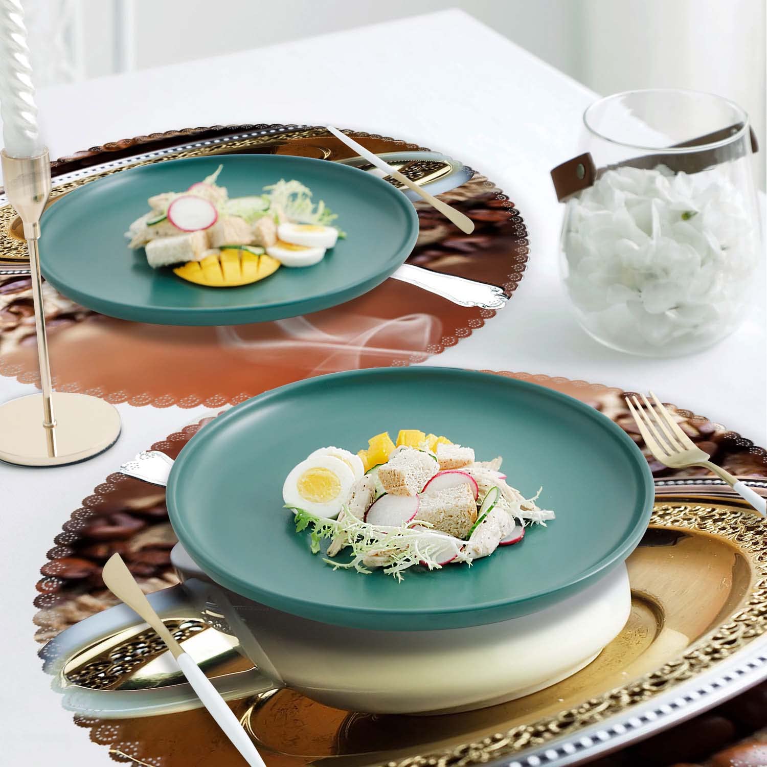 **Round Heat-Resistant Washable Polyester Placemats - Set of 4 for Kitchen & Dining Table Decor - Coffee Theme - Perfect for Everyday Meals, Dinner Parties & Holiday Gatherings**