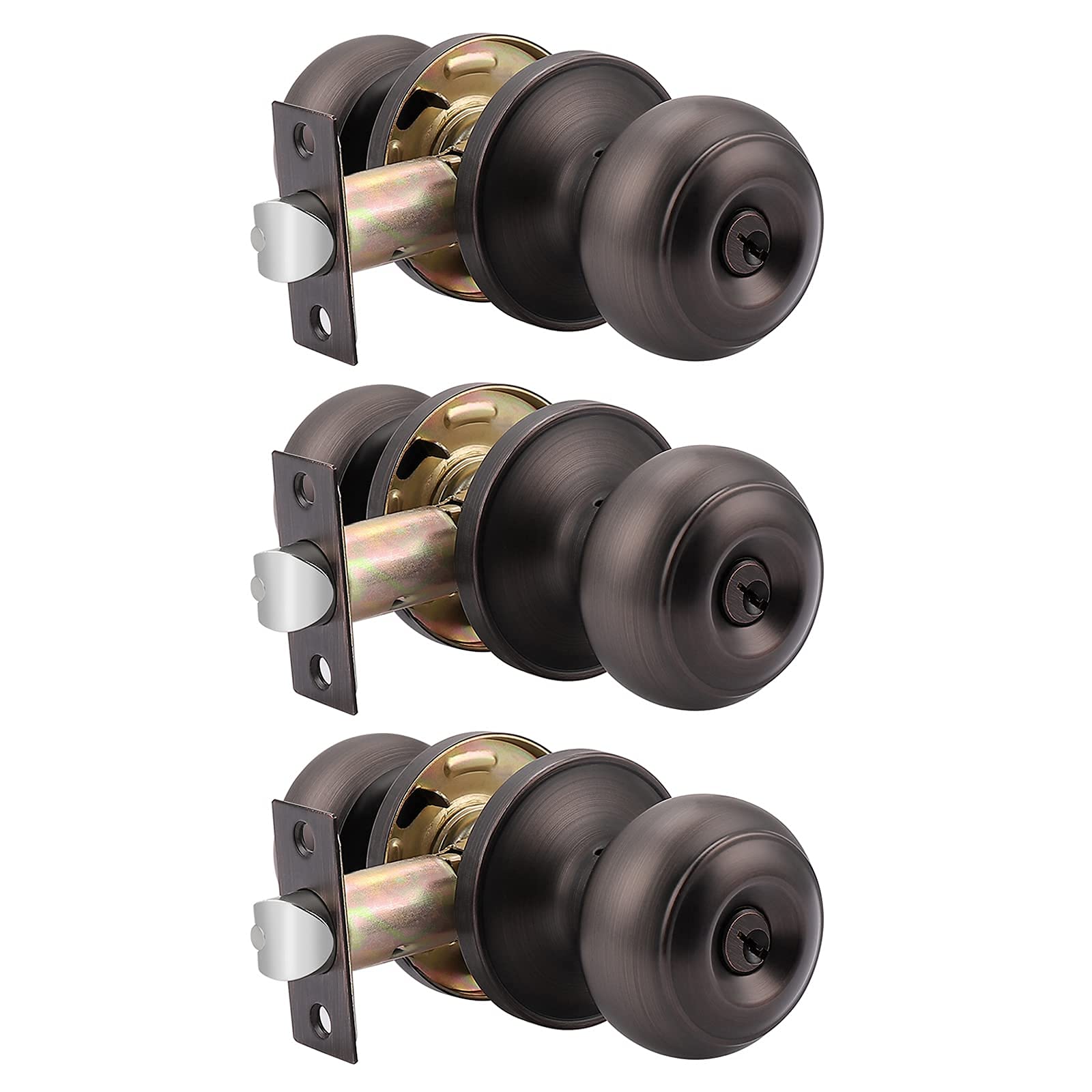 10-Pack Interior & 3-Pack Keyed Entry Door Knob Set in Oil Rubbed Bronze - Hall Closet & Home Security Door Handles for Bedroom, Bathroom & Front Door Installation