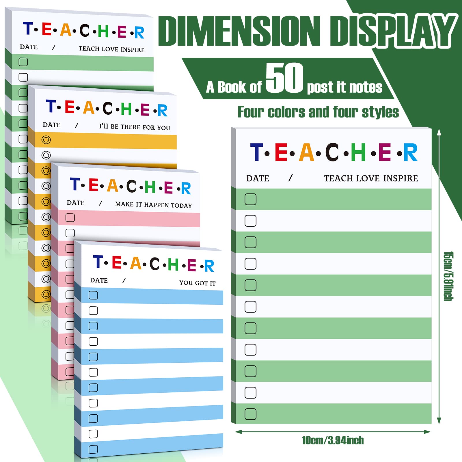 4-Pack Motivational Teacher Notepads - 200 Sheets, 4x6 Inch for School & Office Use
