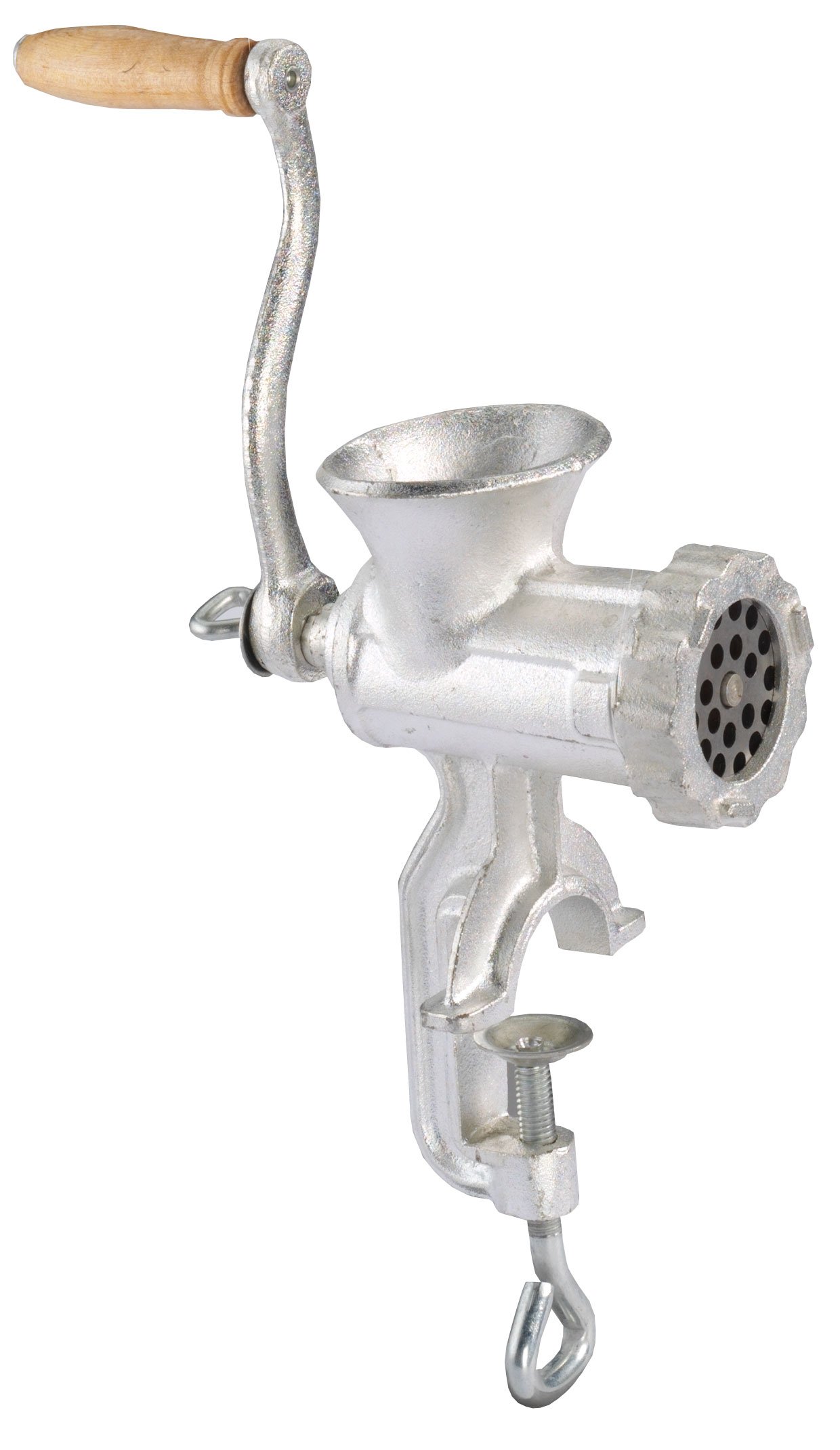 WalterDrake Silver Manual Cast Iron Meat Grinder - Heavy Duty Kitchen Tool for Fresh Ground Beef, Sausage & Burgers - Perfect for Home Cooking, Camping & Outdoor BBQ