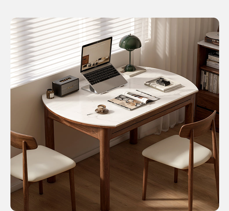 Solid Black Walnut & Ash Wood Folding Dining Table - Extendable Rock Plate Design for Small Spaces, Apartments & Outdoor Dining
