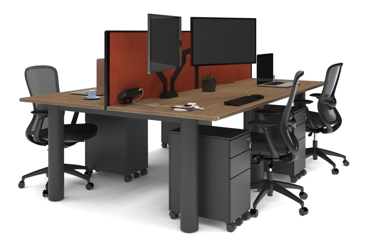 4-Person Office Workstation with Quadro Cylinder Legs - 1200L x 800W Desk with Cable Management Scallop for Modern Workspaces & Collaborative Office Environments