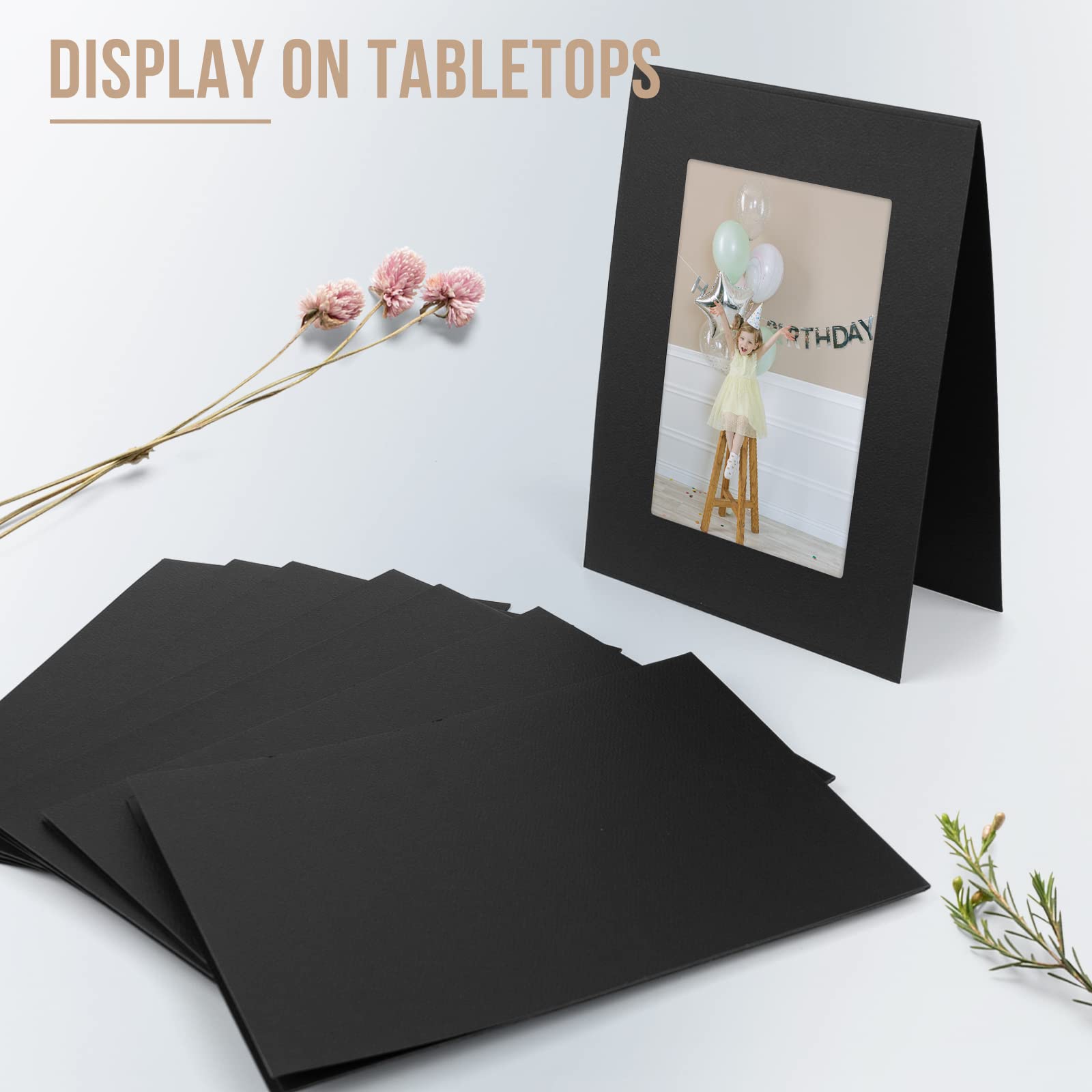 50 Pack 4x6 or 6x4 Black Photo Folders by Golden State Art - Cardboard Picture Frames & Paper Frame Cards for Greetings, Invitations, Graduation, Christmas, Wedding - Perfect for Scrapbooking, Memory Keeping & Party Decorations