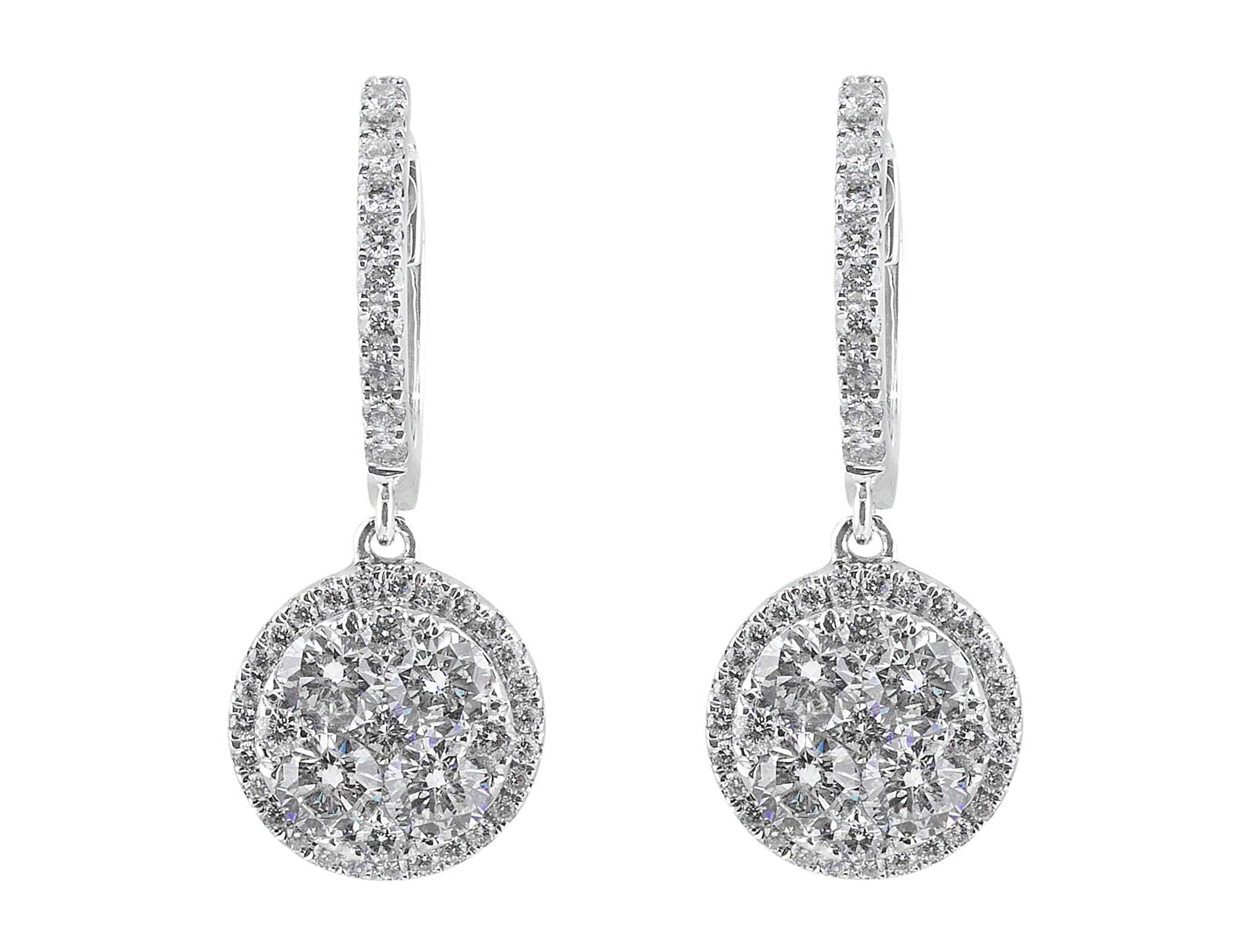 18K White Gold Diamond Circle Drop Earrings for Women - Elegant Dangle Hoop Earrings for Wedding, Party & Special Occasions
