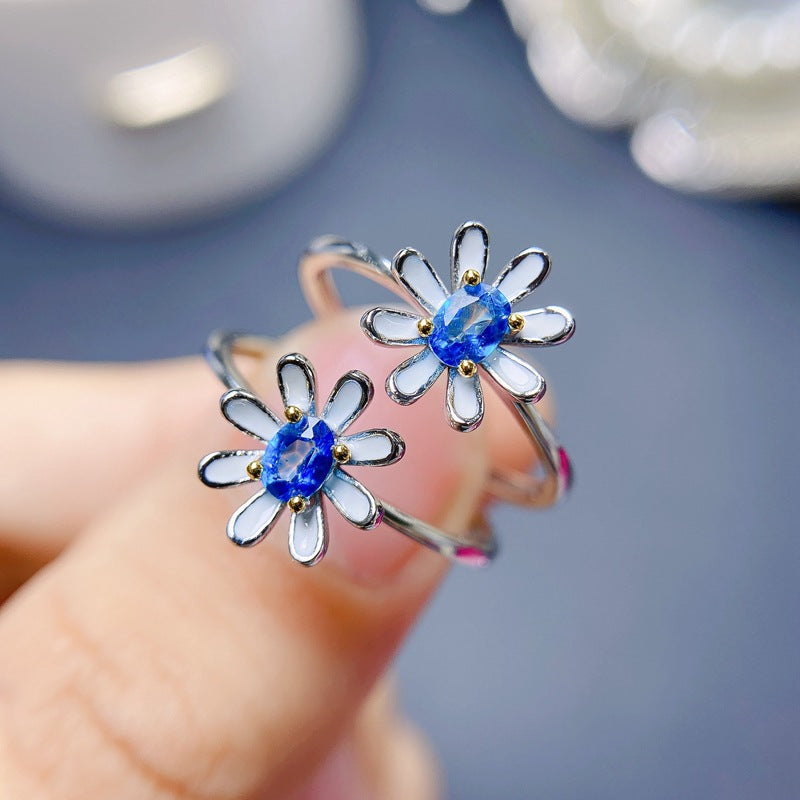 London Blue Topaz Ring for Women - Sterling Silver Floral Design Ring | Elegant Gift for Birthday, Anniversary & Engagement - Perfect for Everyday Wear & Special Occasions