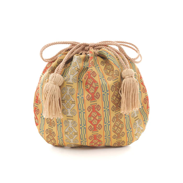 Handmade Kyoto Nishijin Ori Small Drawstring Monkey Bag - Japanese Traditional Craft Purse for Coins, Jewelry & Gifts