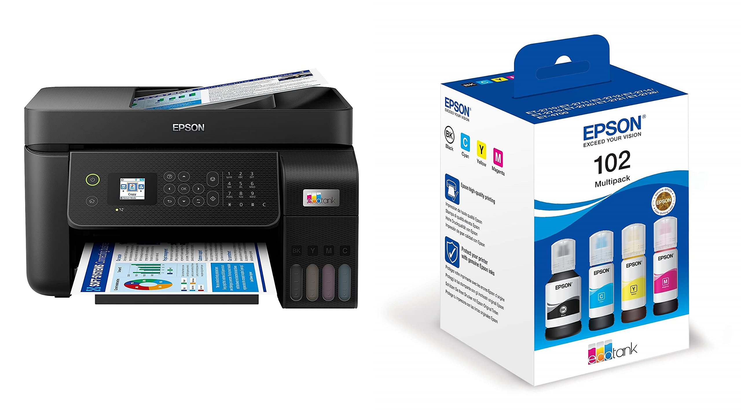 Epson EcoTank ET-4800 Wireless All-in-One Printer with Print, Scan, Copy | High-Yield Ink Tank System | Includes Bonus Multipack Ink | Perfect for Home Office, School Projects & Small Business Printing Needs