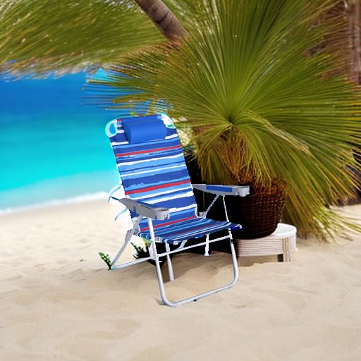 SUNNYFEEL Heavy Duty 500LB Tall Folding Beach Chair - Lightweight Portable Sand Chair for Adults with Cup Holders - Foldable High Back Camping Lawn Chair for Camping, Outdoor, Picnic, Concert, Sports, Beach, Backyard, Poolside Relaxation