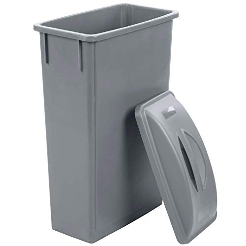 PRO&Family 23 Gallon Slim Gray Trash Can with Handle & Flat Lid - Includes Free Trash Bags - Perfect for Hospitals, Clinics, Doctor Offices, Offices & Hallways - Durable Waste Bin for Medical & Commercial Use