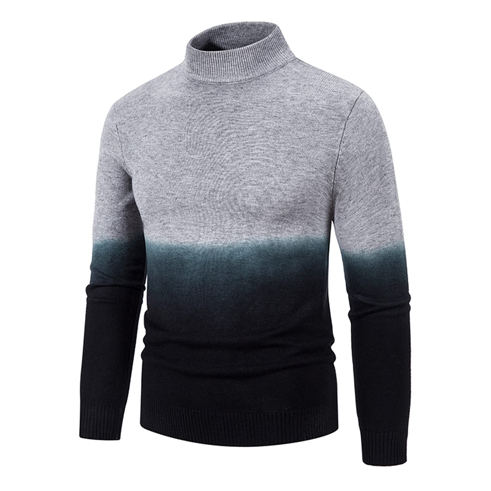 Moxiu Men's Turtleneck Pullover Sweatshirt - Soft Thermal Cotton Knitwear, Color Block Striped Design, Crewneck Casual Sweater for Everyday Wear and Outdoor Activities