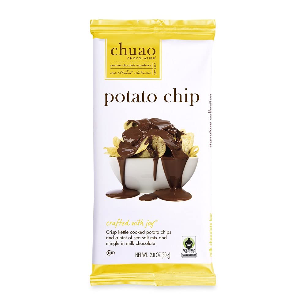 Chuao Chocolatier Potato Chip Milk Chocolate Bars - Gourmet No Preservatives Chocolate - 12 Count Pack for Gifts, Christmas, Birthday, Thank You, Care Packages - Perfect for Parties, Office Treats & Dessert Platters