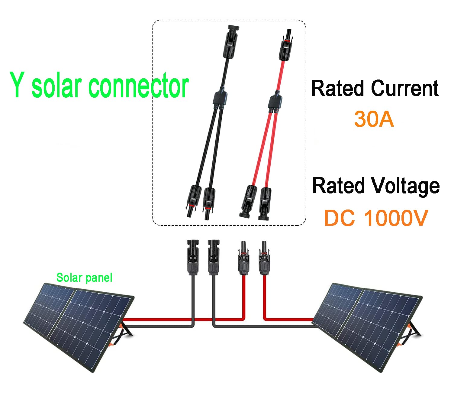 Y Solar Connector - Solar Y Branch Parallel Cable 1 to 2 Male Female Adapter, 10AWG 45A Waterproof IP68 40CM Extension Cable for Solar Panels & Solar Cells (MFF & FMM, 1 Pair) - Perfect for RV, Off-Grid & Home Solar System Installations